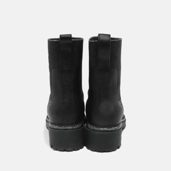 Renè Caovilla Designer Sparkly Black Chelsea Combat Rhinestone Boots US Sz 6.5 - Picture 5 of 12